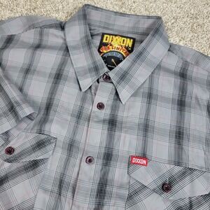DIXXON Men's Gray Plaid Button-Down Shirt with Red Accents